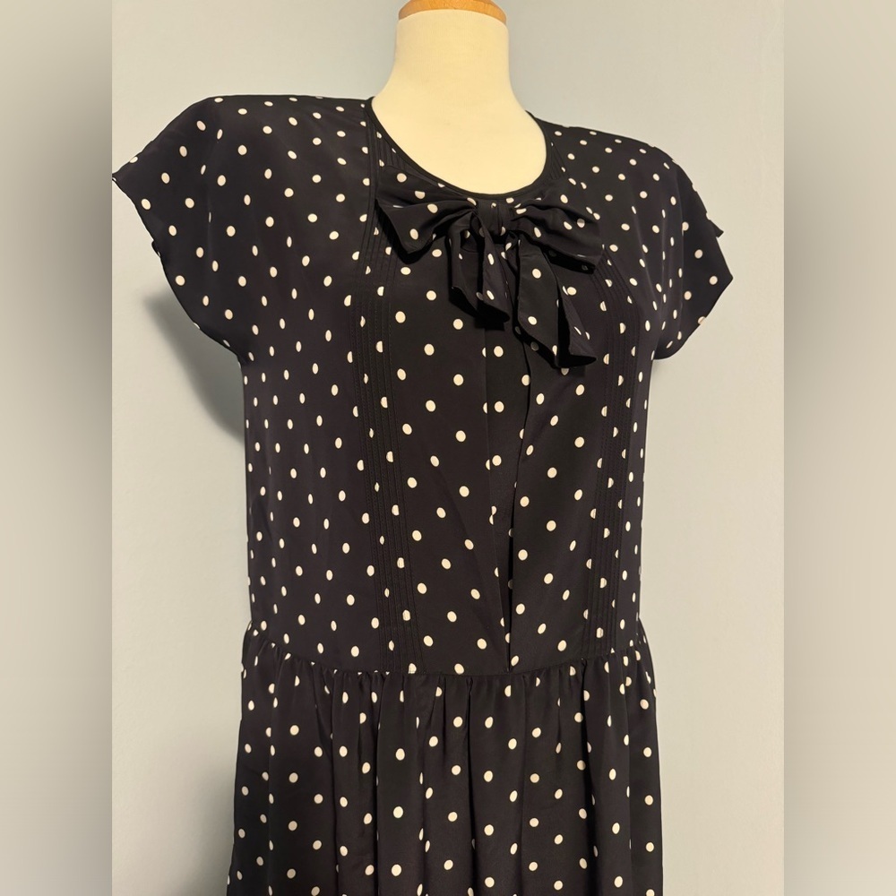 Pink House - 90s polka dot bow tie drop waist midi dress
